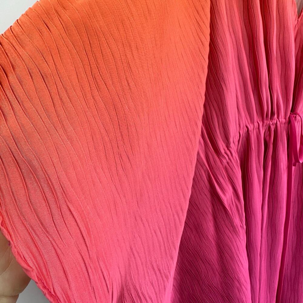 Jonathan Simkhai Augustine Coverup Kaftan Size S Tangerine Pink Pleated Fairy - Picture 10 of 14